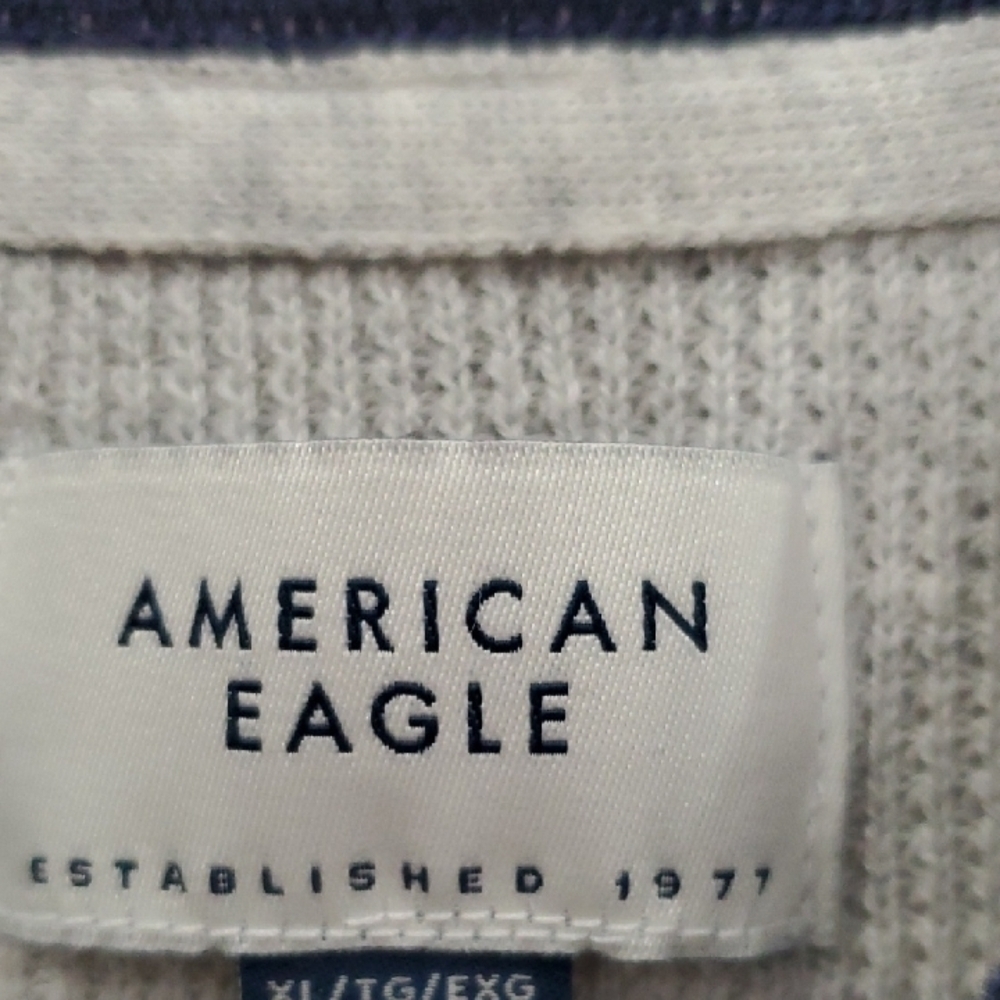 American Eagle Outfitters Gray and Navy Knit Polo Sweater - Picture 3 of 10